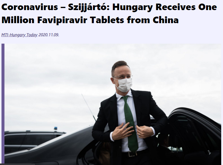 Сијарто: Унгарија доби еден милион примероци од лекот „Фавипиравир“ против коронавирус од Кина