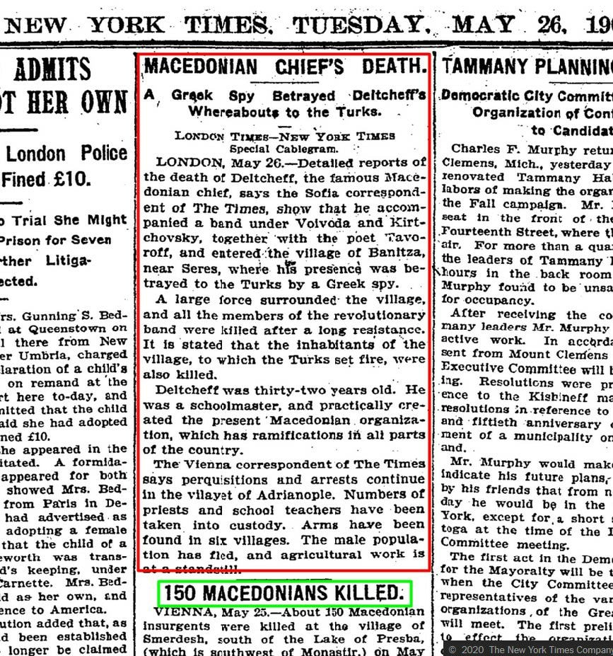 1903 „Њујорк тајмс“ објавува „убиен е македонскиот лидер Гоце Делчев“, 117 години подоцна Заев ја губи државата