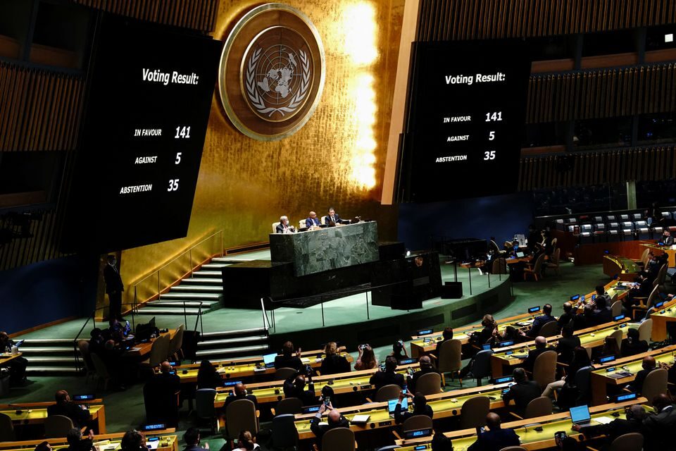 Четири земји на страната на Русија пред делегатите на ОН, 35 се воздржани