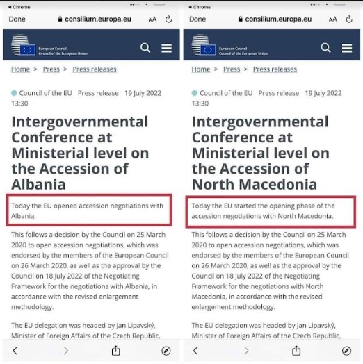 Ковачевски да не лаже, ЕС ги отпочна преговорите со Албанија, а со Македонија отпочна фаза на отворање на преговори