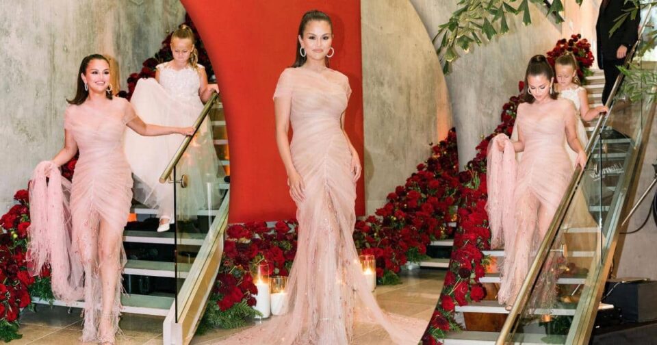 Селена Гомез со прозирен розов фустан на „Версаче“ на 30. роденден
