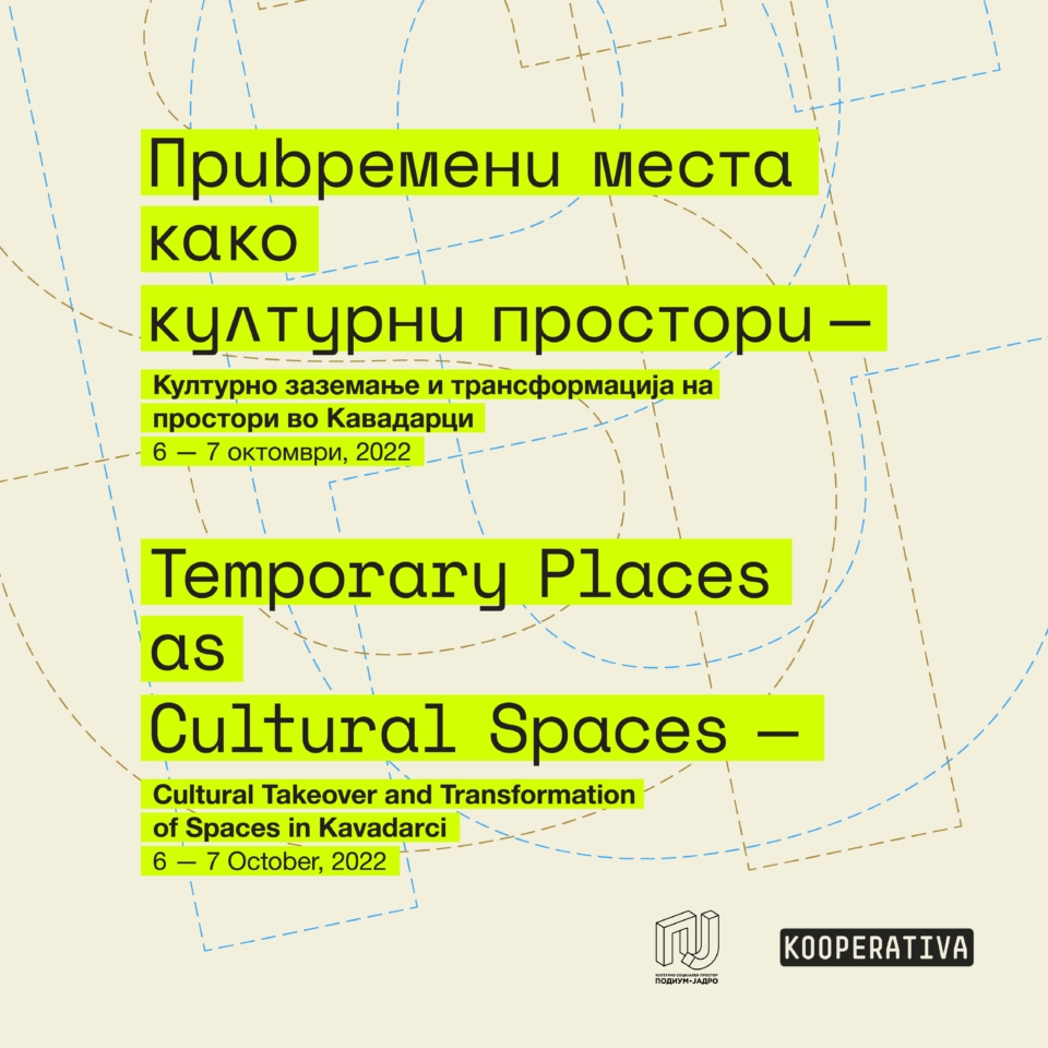 „Привремени места како културни простори – Културно заземање и трансформација на простори во Кавадарци “: Изложби, филмска програма и дискурзивна програма со презентации и дискусии