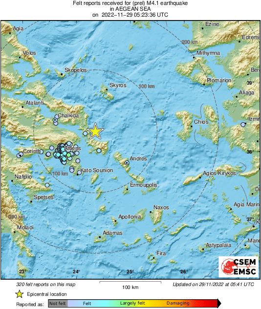 Три земјотреси со јачина од над 4 степени за помалку од еден час во Грција