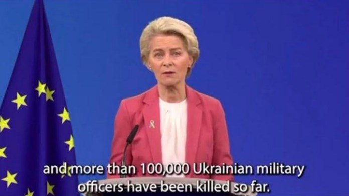 ЕУ го исече говорот на Фон дер Лајен каде што таа говори за 100.000 загинати украински војници