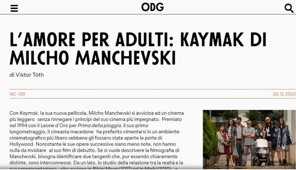 Италијанскиот печат за „Кајмак“ на Манчевски: Особен режисерски глас, покомплексен филм со храброст
