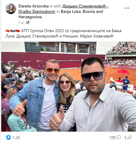 Данела не е дома: „Градската шмизла“ е на тенис во Бања Лука со контроверзниот побратим Станивуковиќ