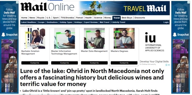 Дејли Мејл со прекрасна репортажа за Охрид: Tри комплетни оброци и шише каберне совињон за само 56 фунти