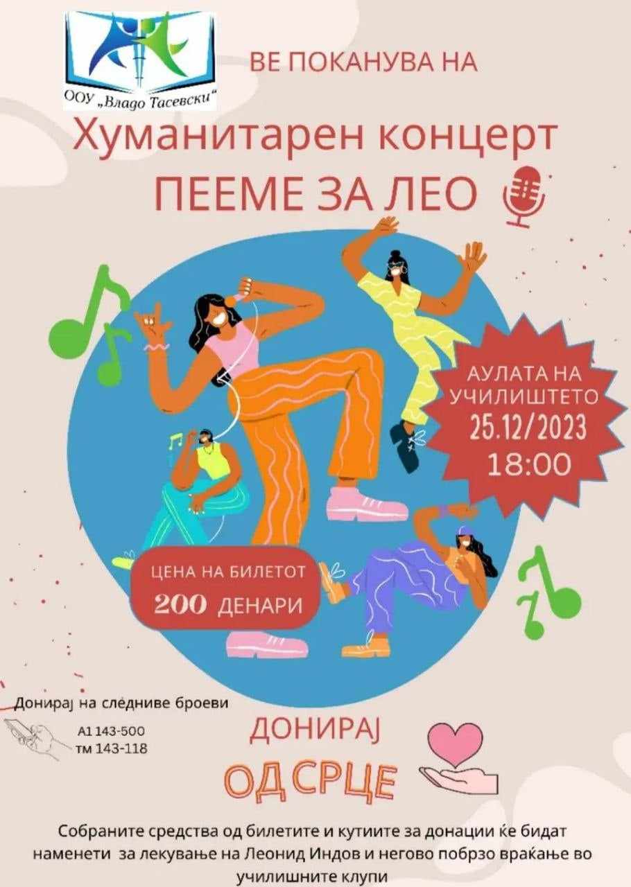 Денеска хуманитарен концерт за Леонид Индов