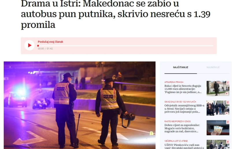 Пијан Македонец со автомобил удрил во автобус полн со патници во Хрватска