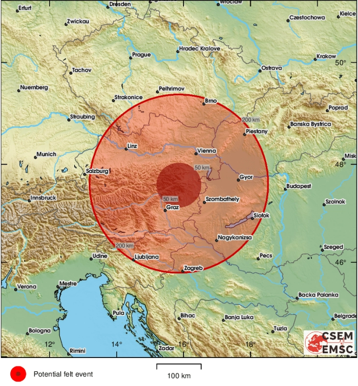 Земјотрес од 4,5 степени според Рихтер во Австрија