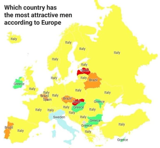 Картата на Европа објавена на Твитер графички прикажува каде живеат најубавите мажи