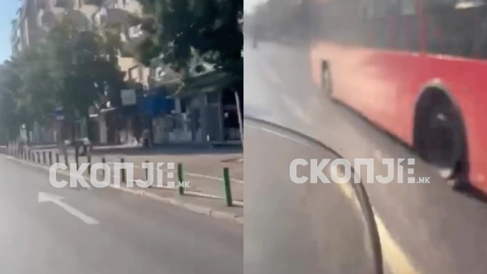 Автобус на ЈСП полн со патници остана без гума, едната пукнала, другата се тркалала по Партизанска